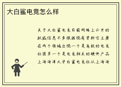 大白鲨电竞怎么样